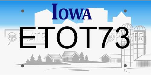 ETOT73 Iowa License Plate