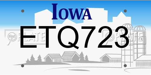 ETQ723 Iowa License Plate