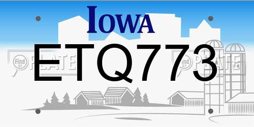 ETQ773 Iowa License Plate