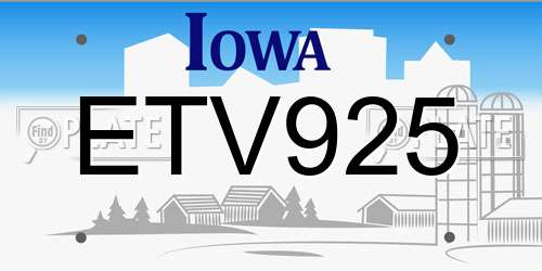 ETV925 Iowa License Plate