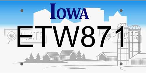 ETW871 Iowa License Plate