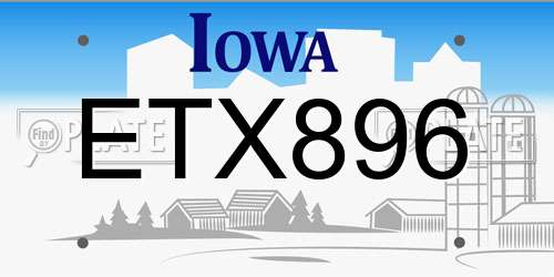 ETX896 Iowa License Plate