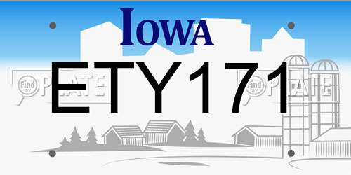 ETY171 Iowa License Plate