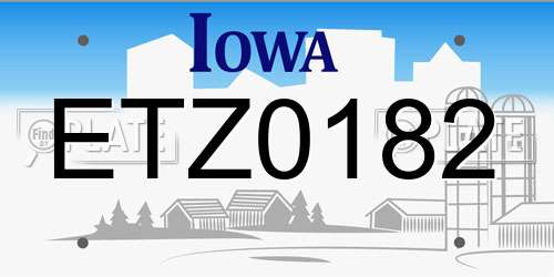 ETZ0182 Iowa License Plate