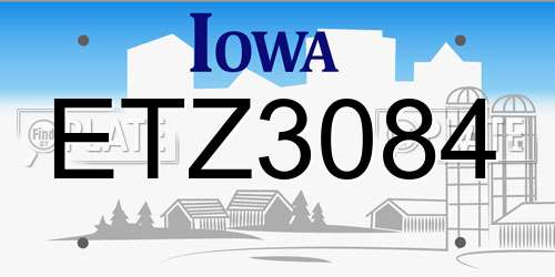 ETZ3084 Iowa License Plate