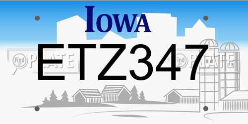 ETZ347 Iowa License Plate