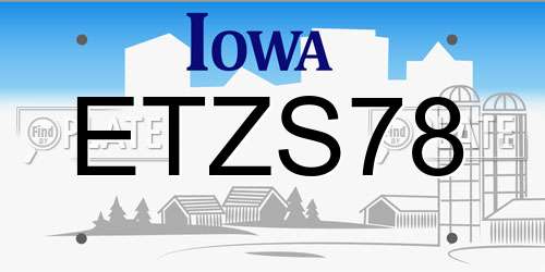 ETZS78 Iowa License Plate