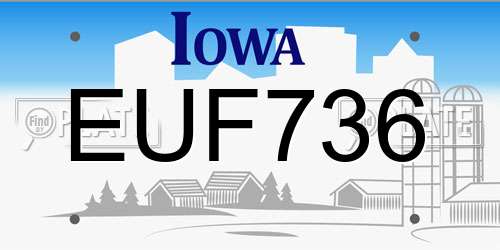 EUF736 Iowa License Plate