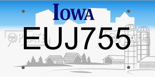 EUJ755 Iowa License Plate