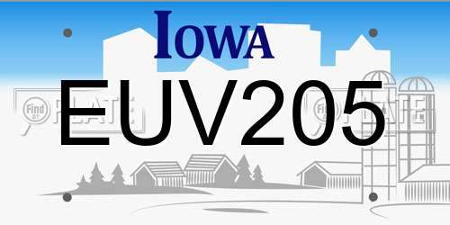EUV205 Iowa License Plate