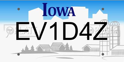 EV1D4Z Iowa License Plate