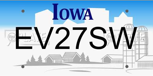 EV27SW Iowa License Plate