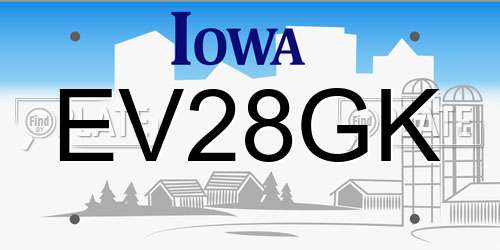 EV28GK Iowa License Plate