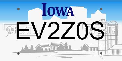 EV2Z0S Iowa License Plate