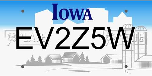 EV2Z5W Iowa License Plate