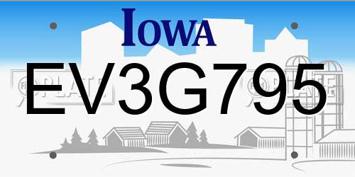EV3G795 Iowa License Plate