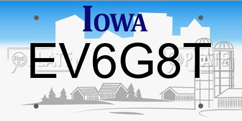 EV6G8T Iowa License Plate