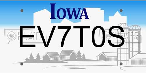 EV7T0S Iowa License Plate