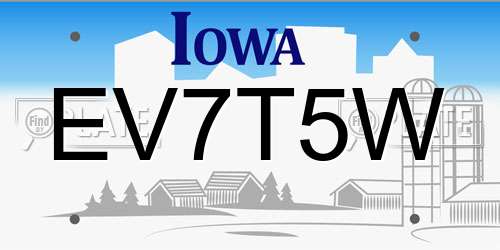 EV7T5W Iowa License Plate