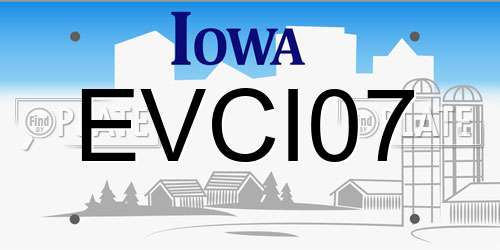 EVCI07 Iowa License Plate