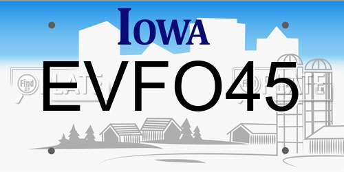 EVFO45 Iowa License Plate