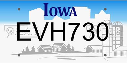 EVH730 Iowa License Plate