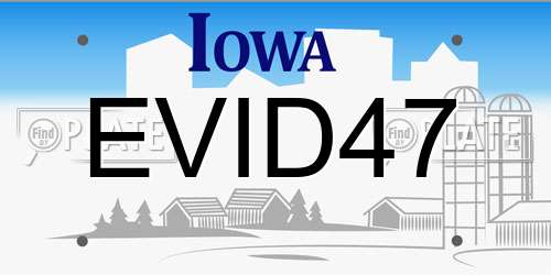 EVID47 Iowa License Plate