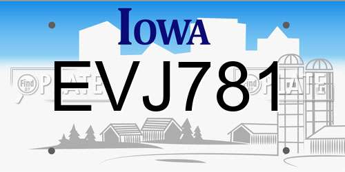 EVJ781 Iowa License Plate