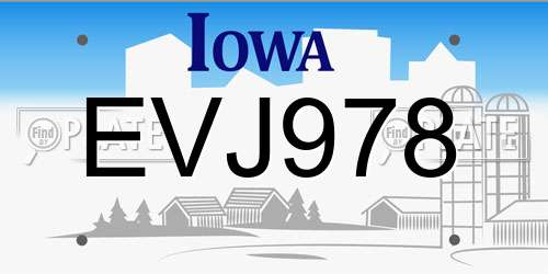 EVJ978 Iowa License Plate