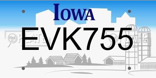 EVK755 Iowa License Plate