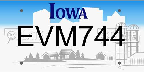 EVM744 Iowa License Plate