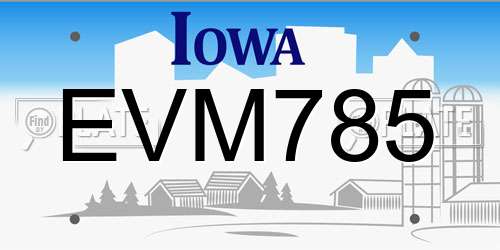 EVM785 Iowa License Plate