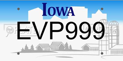 EVP999 Iowa License Plate