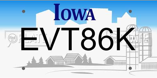 EVT86K Iowa License Plate