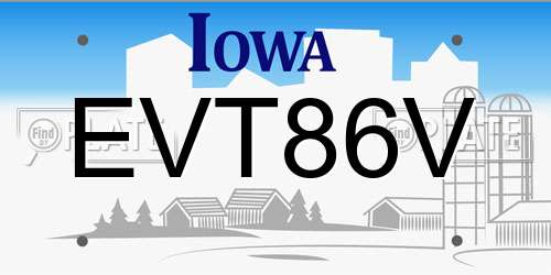 EVT86V Iowa License Plate