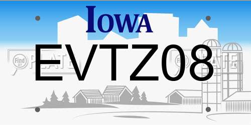 EVTZ08 Iowa License Plate