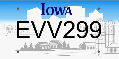 EVV299 Iowa License Plate