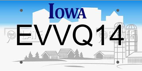 EVVQ14 Iowa License Plate