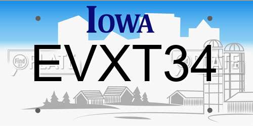 EVXT34 Iowa License Plate