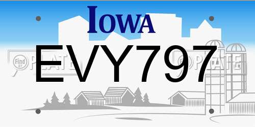 EVY797 Iowa License Plate