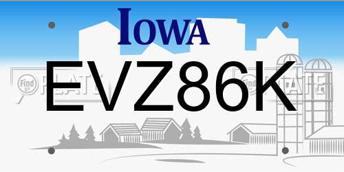EVZ86K Iowa License Plate