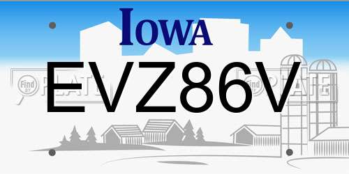 EVZ86V Iowa License Plate