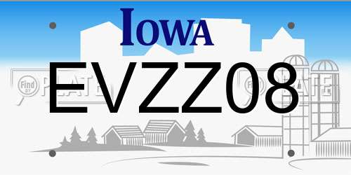 EVZZ08 Iowa License Plate