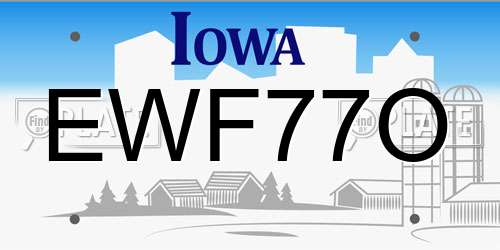 EWF77O Iowa License Plate