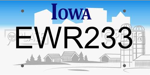 EWR233 Iowa License Plate