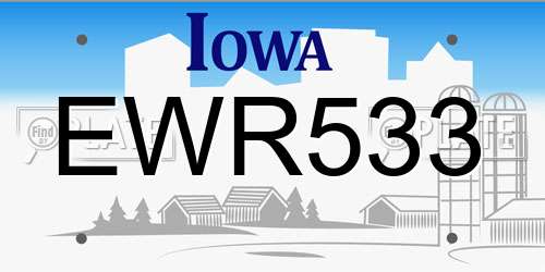 EWR533 Iowa License Plate