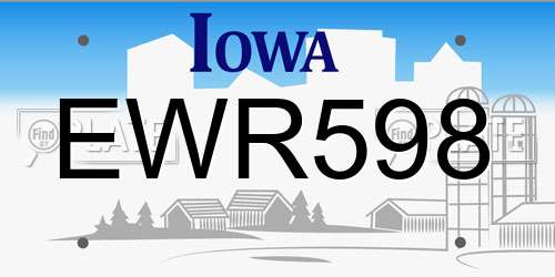 EWR598 Iowa License Plate