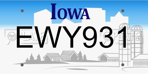 EWY931 Iowa License Plate