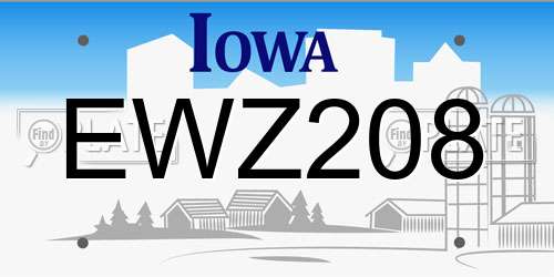 EWZ208 Iowa License Plate