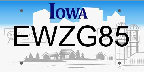 EWZG85 Iowa License Plate